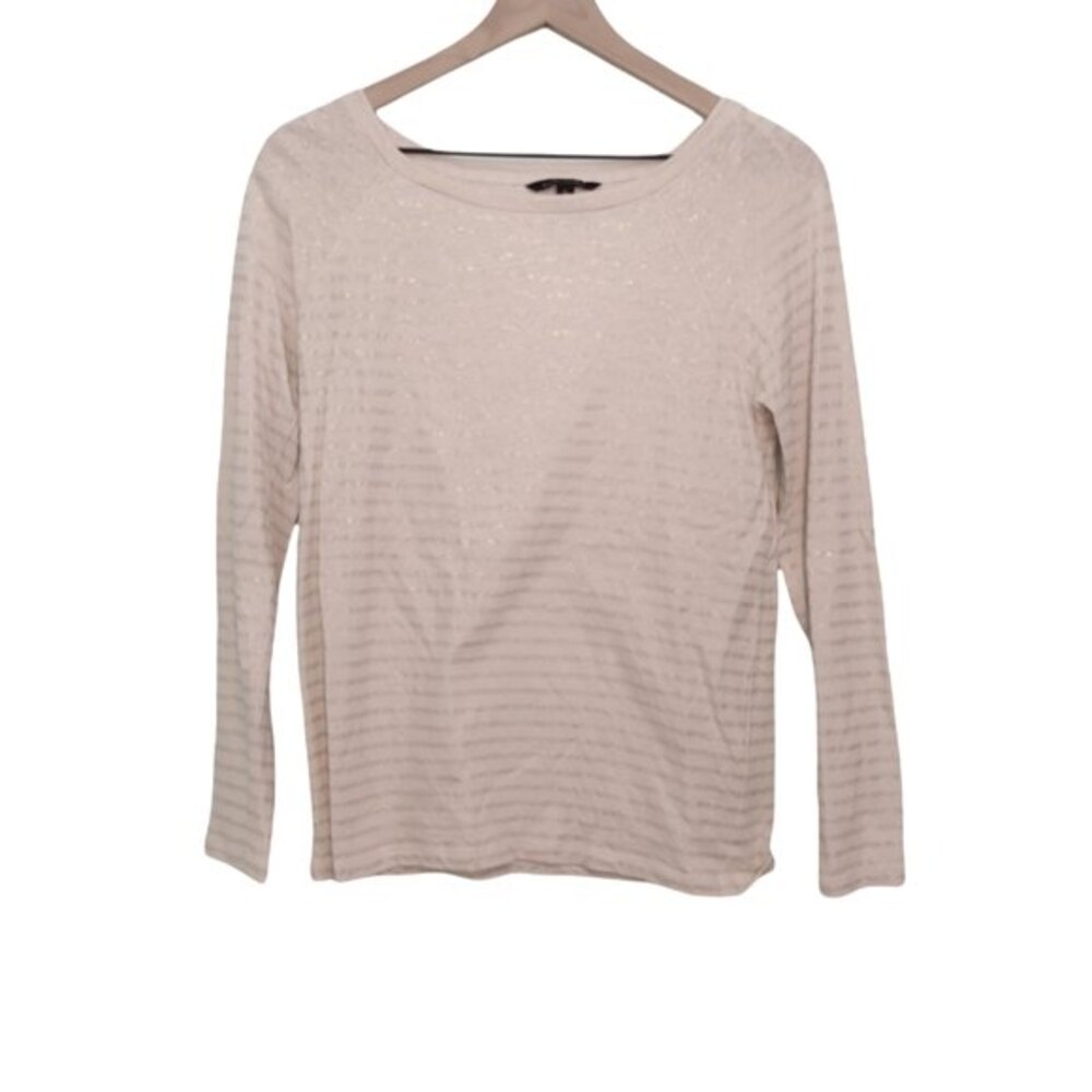 Banana Republic Cream & Gold Metallic Stripe Linen Blend Long Sleeve Top Size S